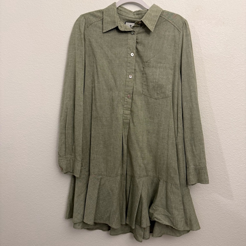 Tuckernuck Callahan  Laurel Green Long-Sleeve Ruffle Hem Dress